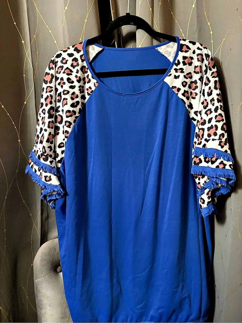 Animal Print Sleeve Top in Blue